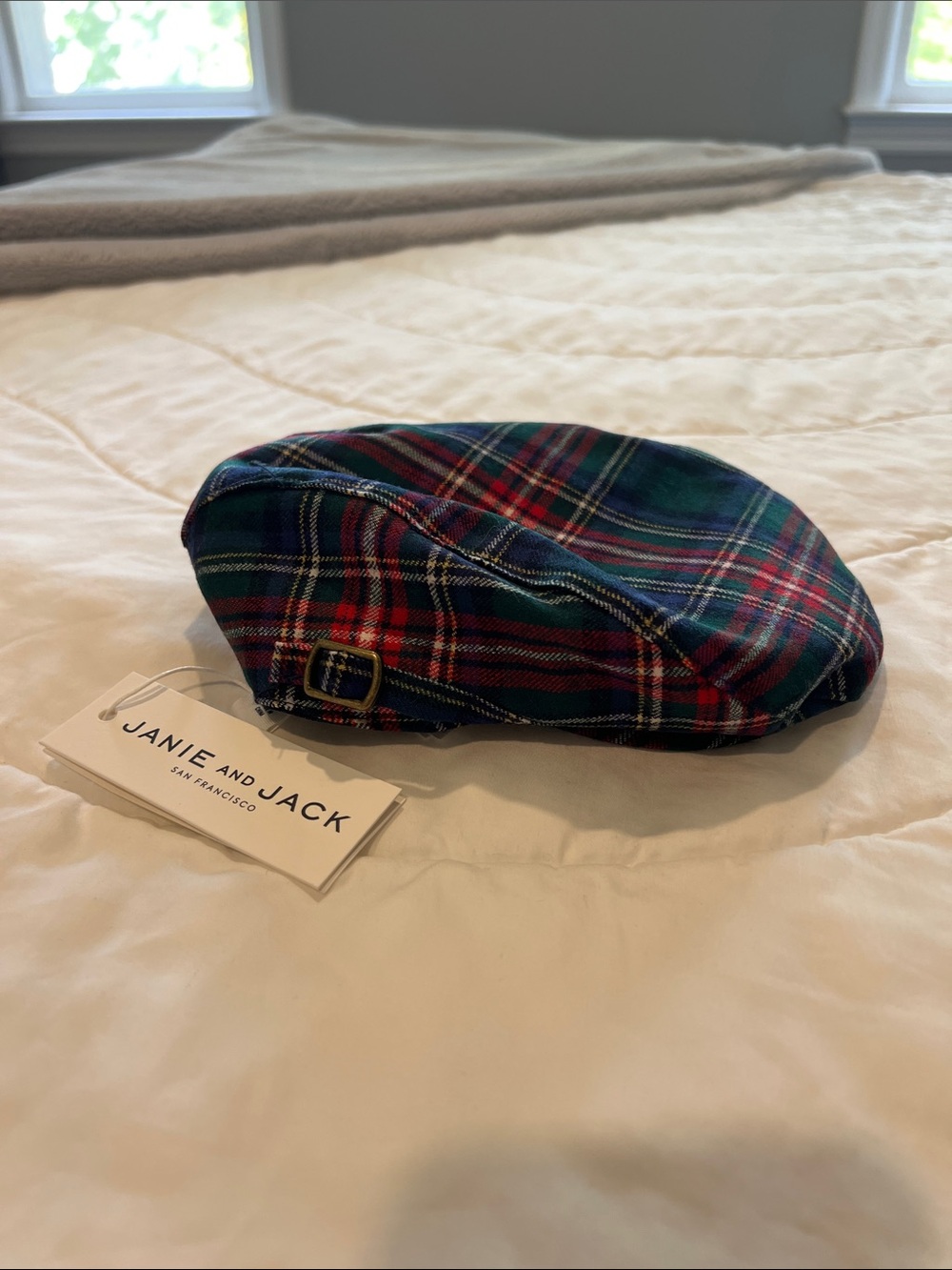 NWT Janie and Jack Tartan Plaid Newsboy Cap - Green/Red/Navy